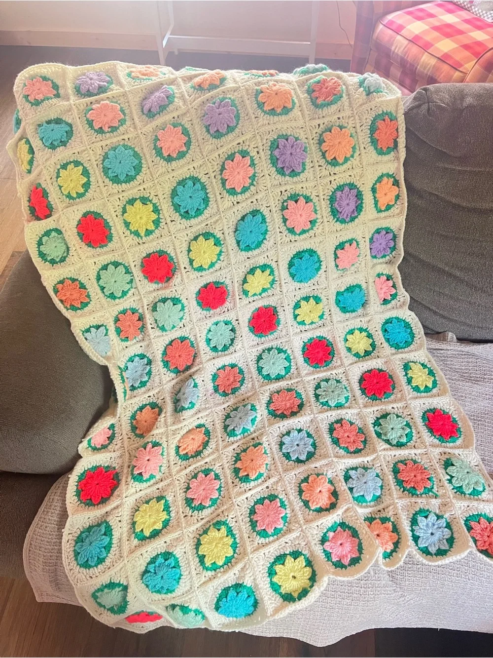 Handmade Granny Square Floral Crochet Afghan- Multi Color